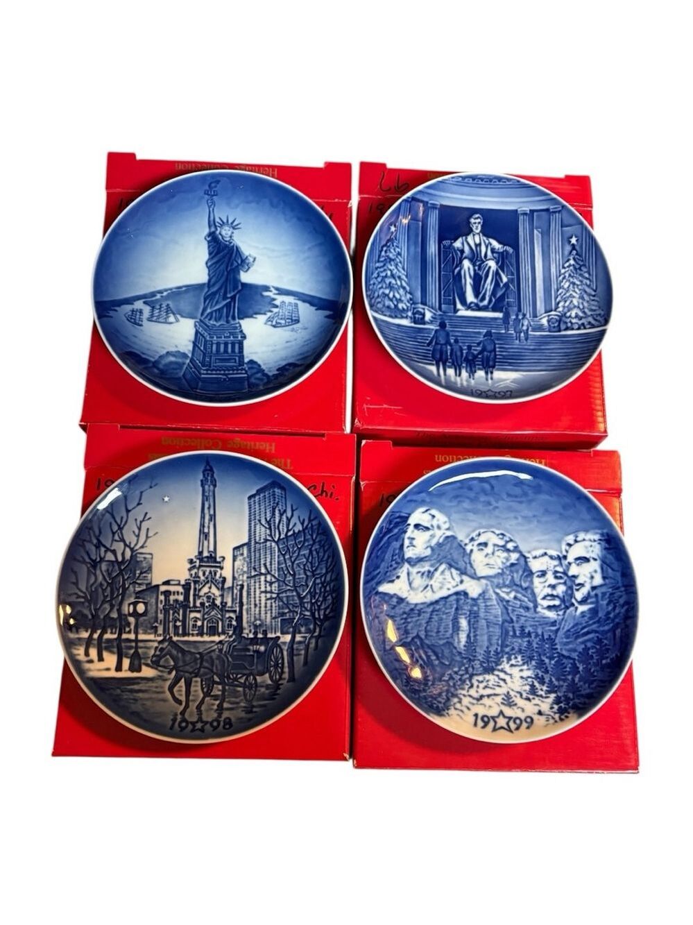 Bing & Grondahl American Christmas Heritage Plates (4) Blue White Danish Vintage